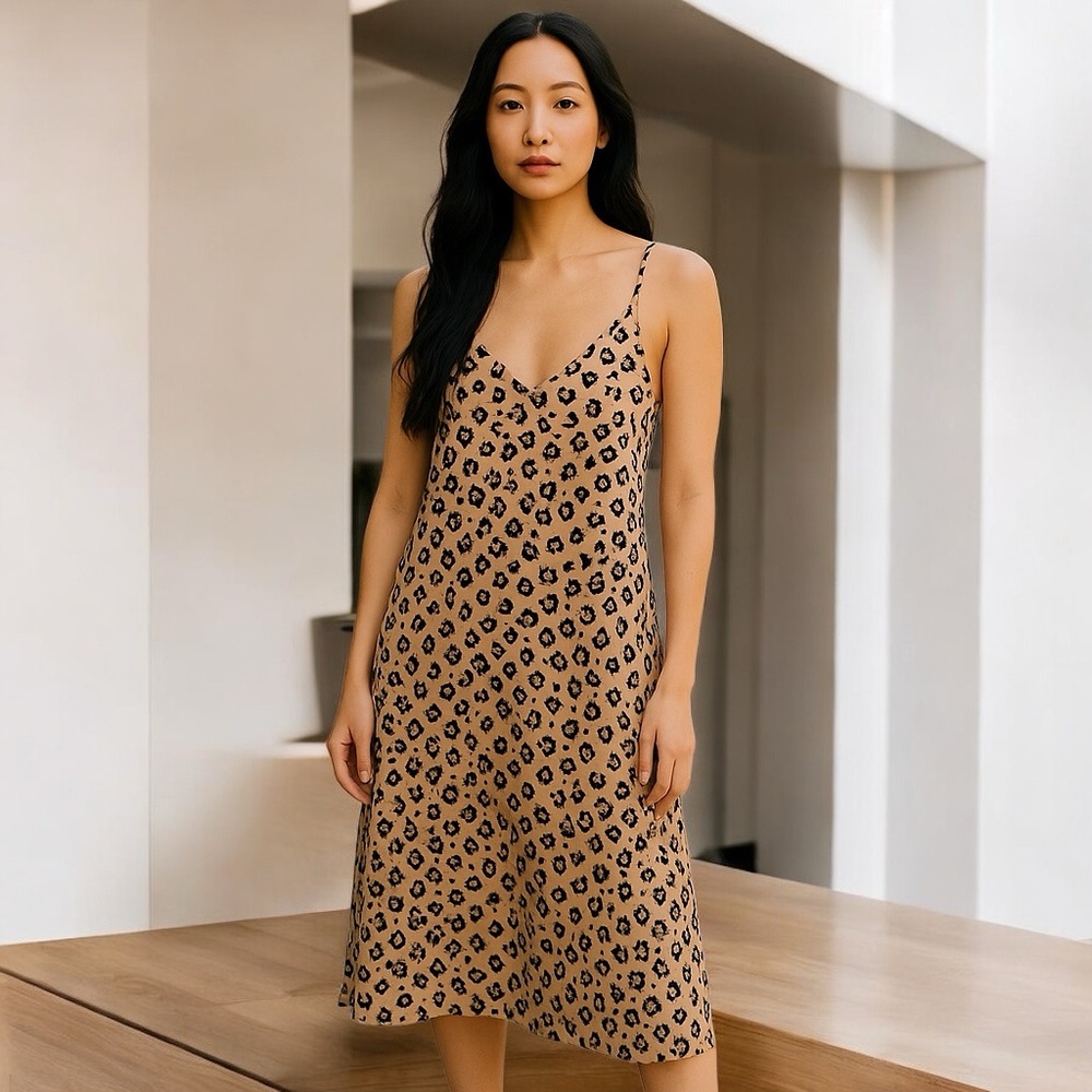 Sezane Tan and Black Midi Dress